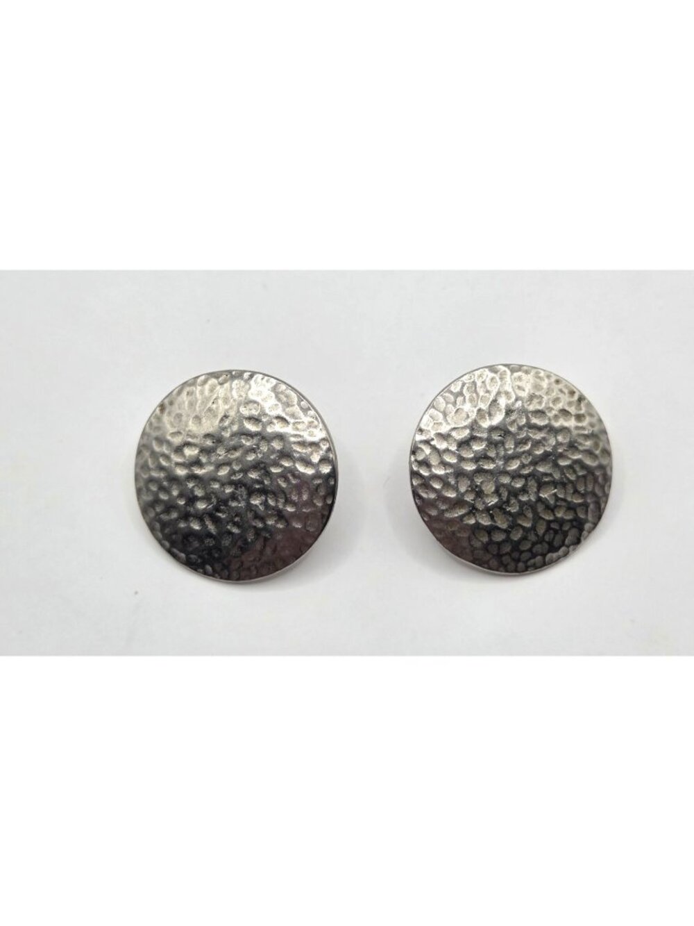 Hammered Silver-Tone Round Stud Earrings With Textured Finish
